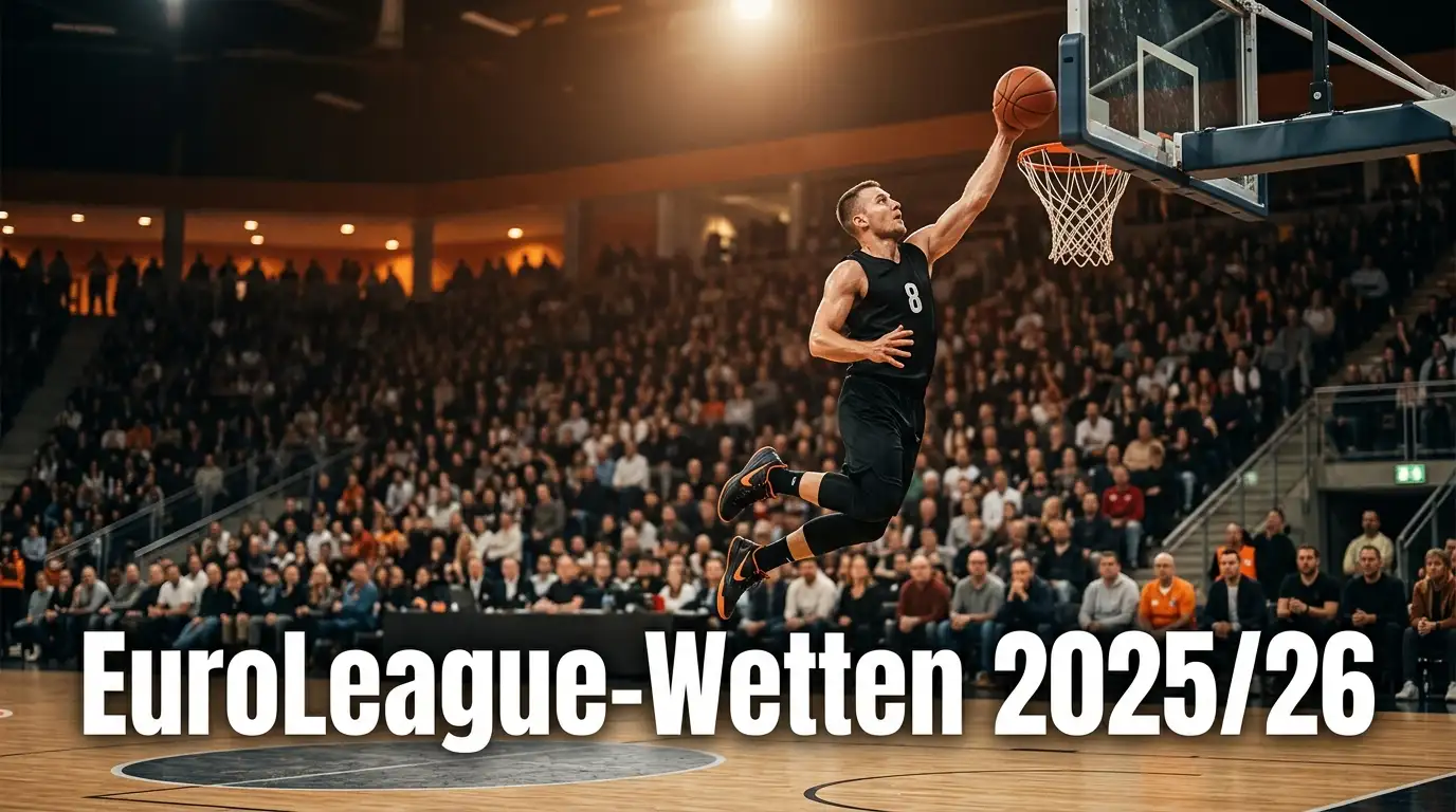 Basketballspieler beim Korbleger in einer voll besetzten EuroLeague-Arena – Ratgeber zu Basketball-EuroLeague-Wetten 2025/26